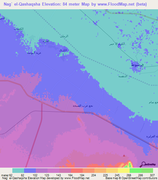 Nag` el-Qashaqsha,Egypt Elevation Map