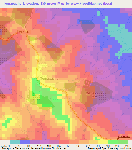 Temapache,Mexico Elevation Map