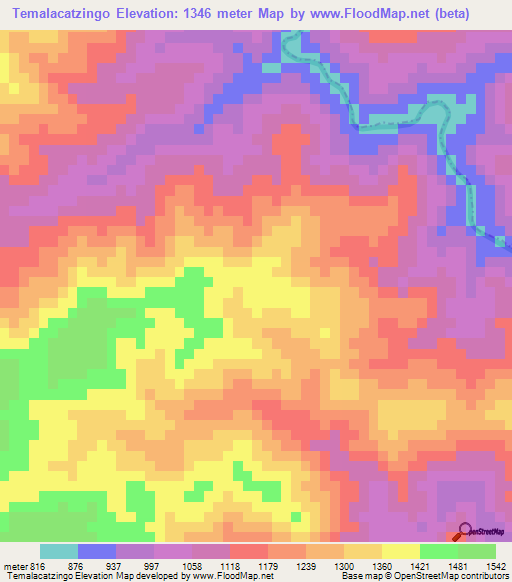 Temalacatzingo,Mexico Elevation Map