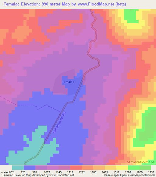 Temalac,Mexico Elevation Map