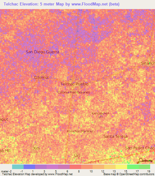 Telchac,Mexico Elevation Map