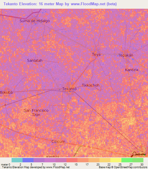 Tekanto,Mexico Elevation Map