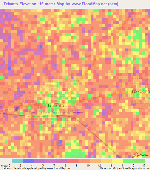 Tekanto,Mexico Elevation Map