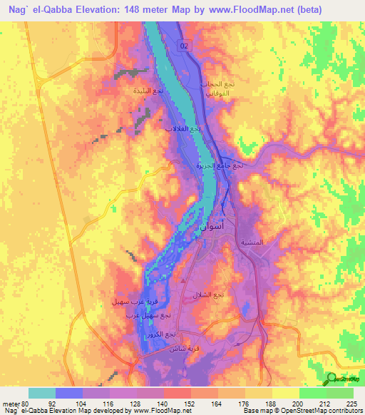 Nag` el-Qabba,Egypt Elevation Map