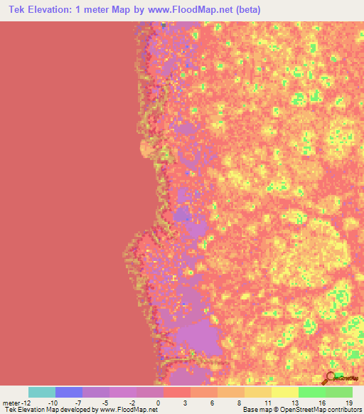 Tek,Mexico Elevation Map