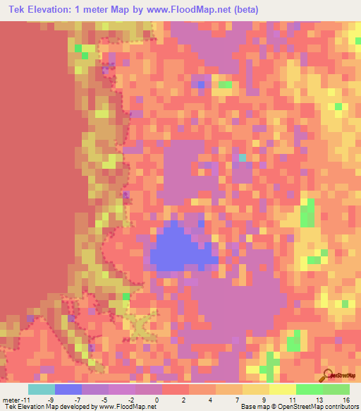 Tek,Mexico Elevation Map