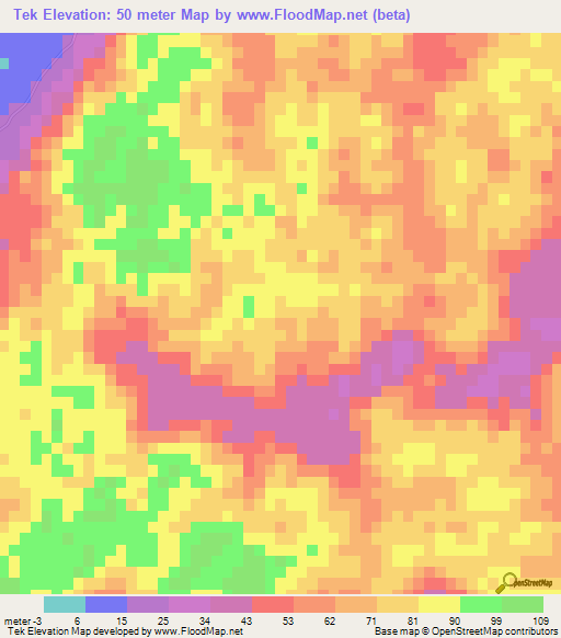 Tek,Mexico Elevation Map