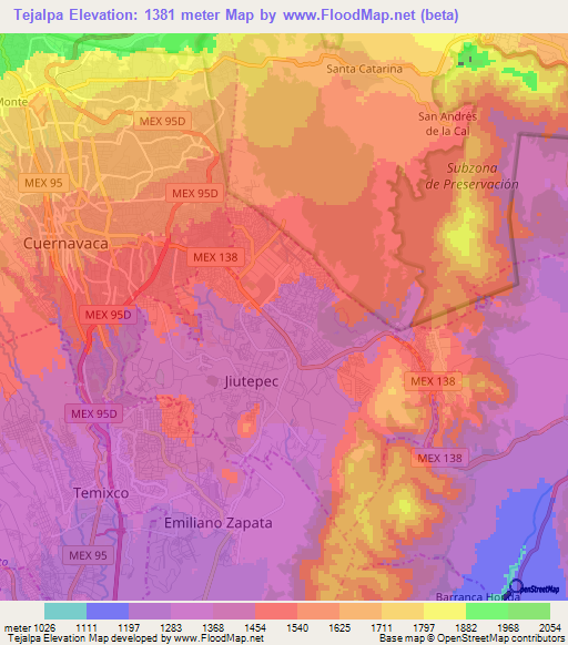 Tejalpa,Mexico Elevation Map