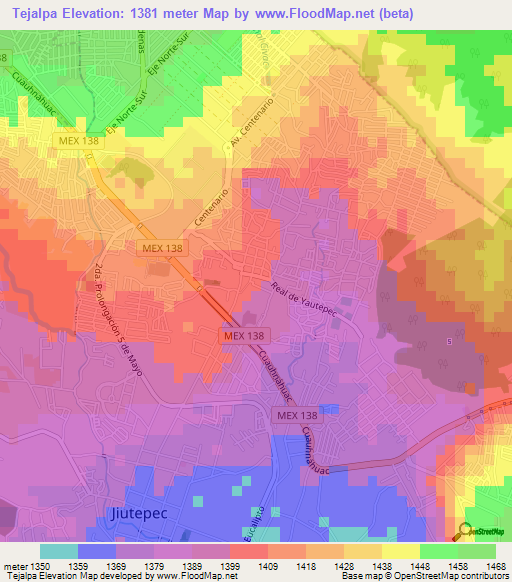 Tejalpa,Mexico Elevation Map