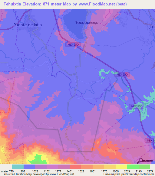 Tehuixtla,Mexico Elevation Map