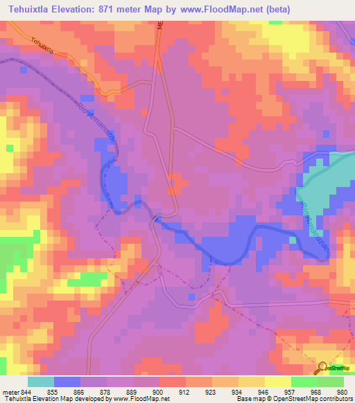 Tehuixtla,Mexico Elevation Map