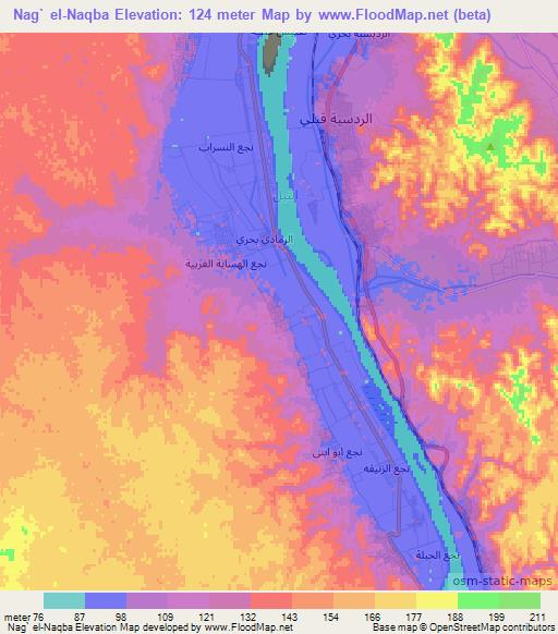 Nag` el-Naqba,Egypt Elevation Map