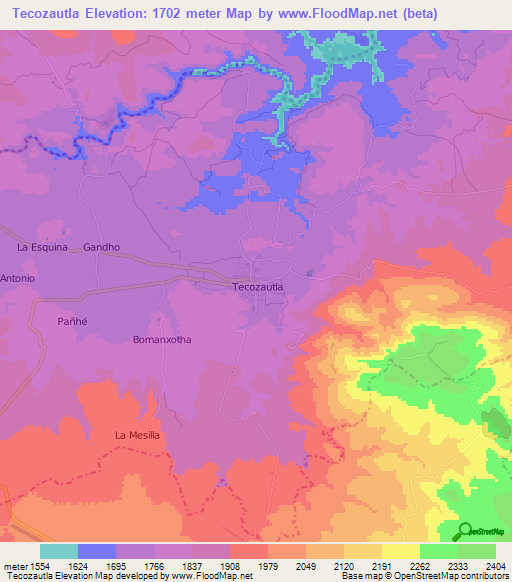 Tecozautla,Mexico Elevation Map