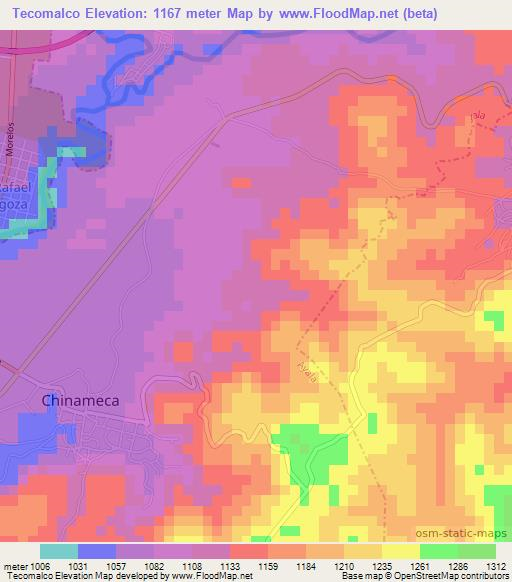 Tecomalco,Mexico Elevation Map