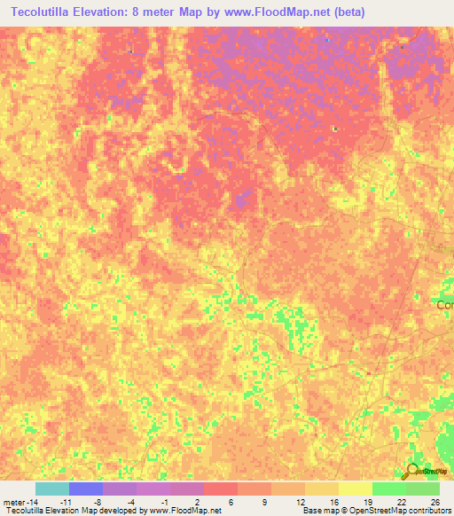 Tecolutilla,Mexico Elevation Map