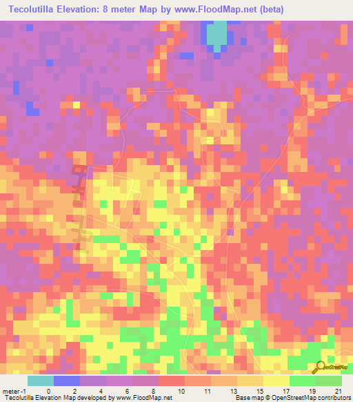 Tecolutilla,Mexico Elevation Map