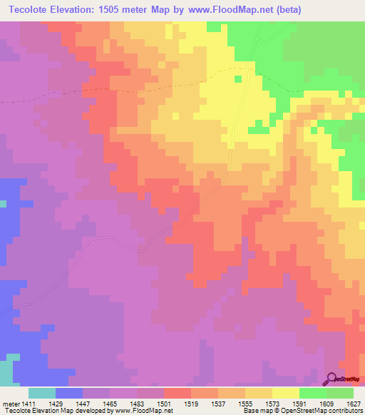 Tecolote,Mexico Elevation Map