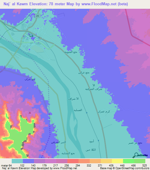 Naj` al Kawm,Egypt Elevation Map