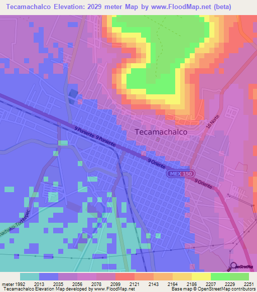 Tecamachalco,Mexico Elevation Map