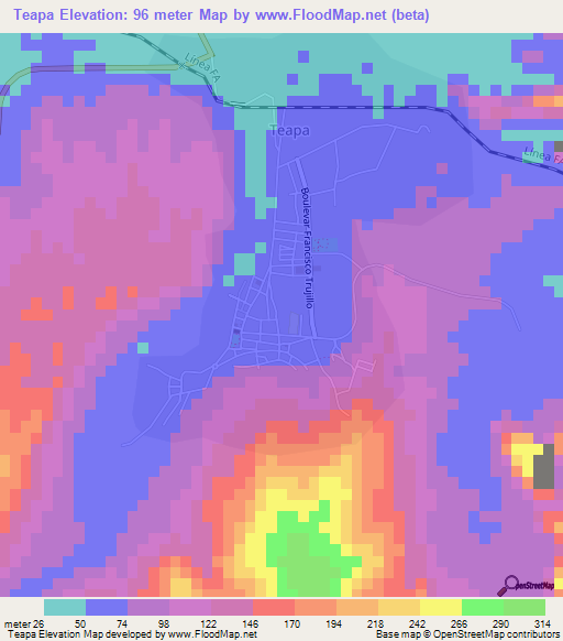 Teapa,Mexico Elevation Map