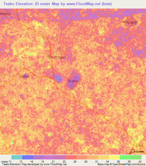 Teabo,Mexico Elevation Map