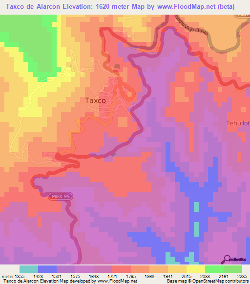 Taxco de Alarcon,Mexico Elevation Map