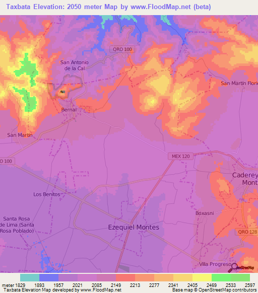 Taxbata,Mexico Elevation Map