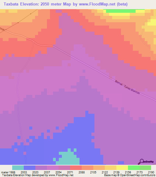 Taxbata,Mexico Elevation Map