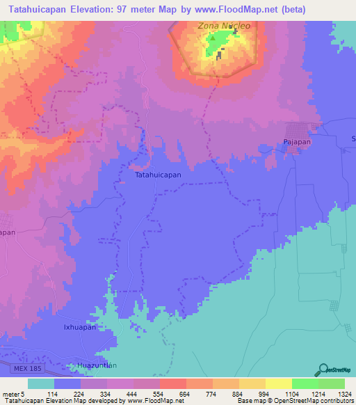 Tatahuicapan,Mexico Elevation Map