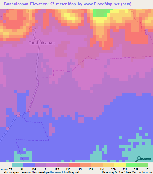 Tatahuicapan,Mexico Elevation Map