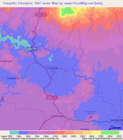 Tasquillo,Mexico Elevation Map