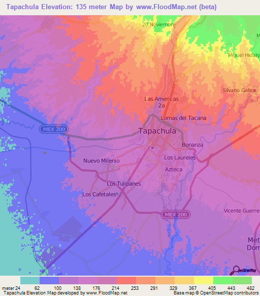 Tapachula,Mexico Elevation Map