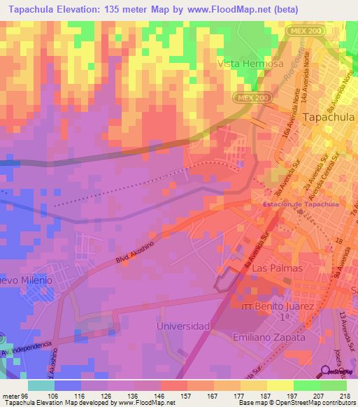 Tapachula,Mexico Elevation Map