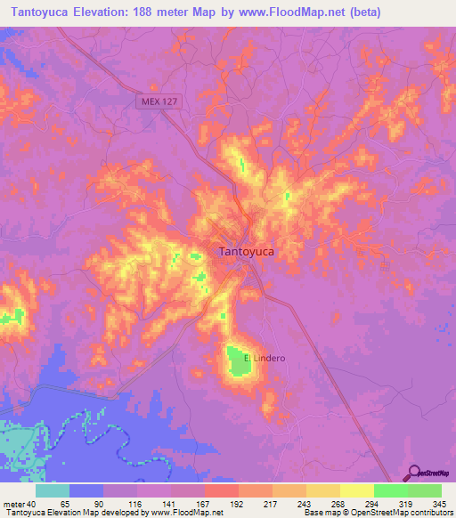 Tantoyuca,Mexico Elevation Map