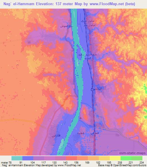 Nag` el-Hammam,Egypt Elevation Map