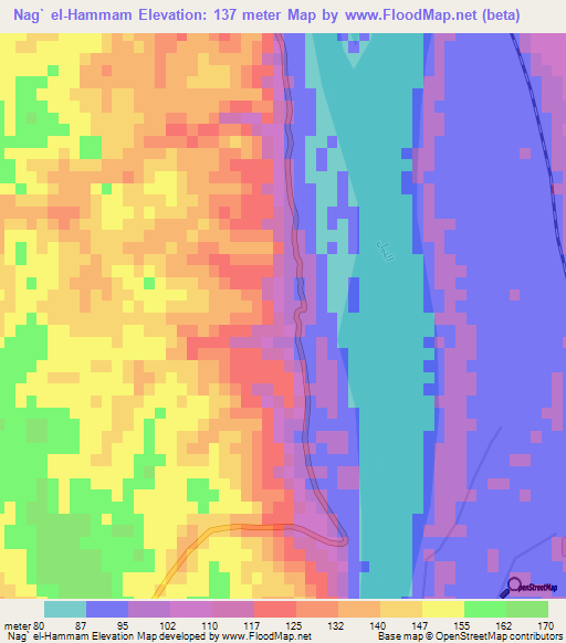 Nag` el-Hammam,Egypt Elevation Map