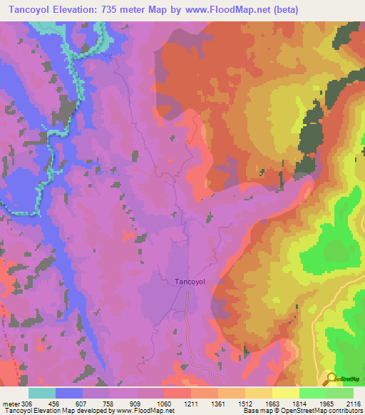 Tancoyol,Mexico Elevation Map