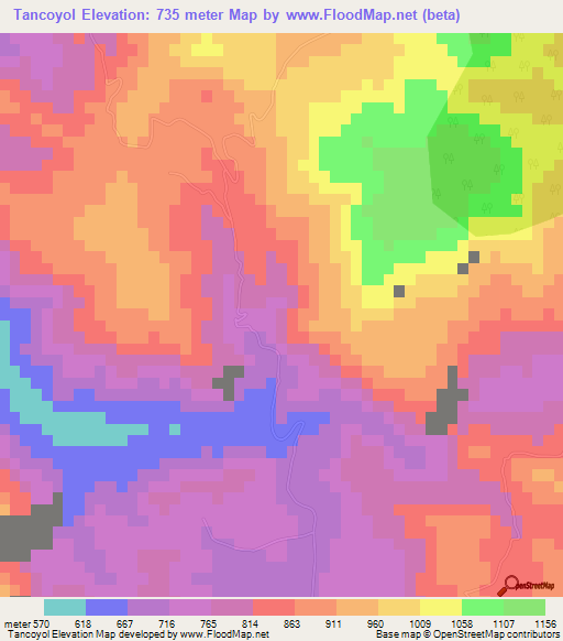 Tancoyol,Mexico Elevation Map