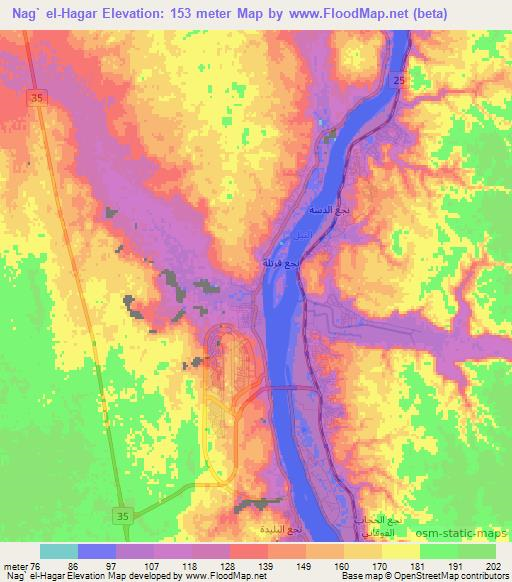 Nag` el-Hagar,Egypt Elevation Map