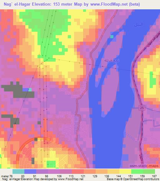 Nag` el-Hagar,Egypt Elevation Map