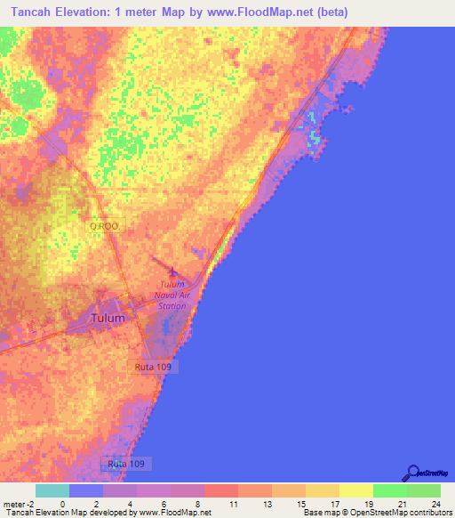 Tancah,Mexico Elevation Map