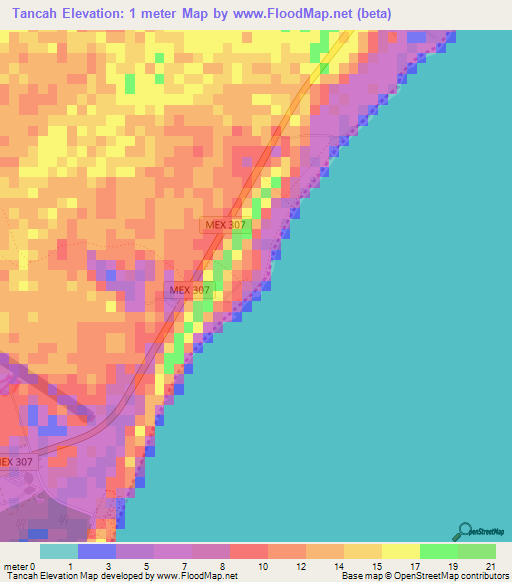 Tancah,Mexico Elevation Map