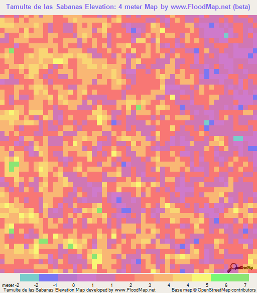 Tamulte de las Sabanas,Mexico Elevation Map