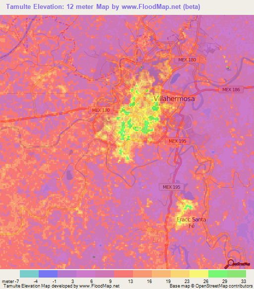 Tamulte,Mexico Elevation Map