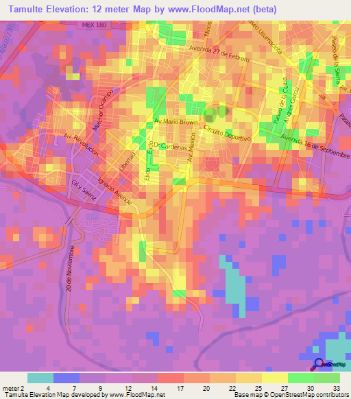 Tamulte,Mexico Elevation Map