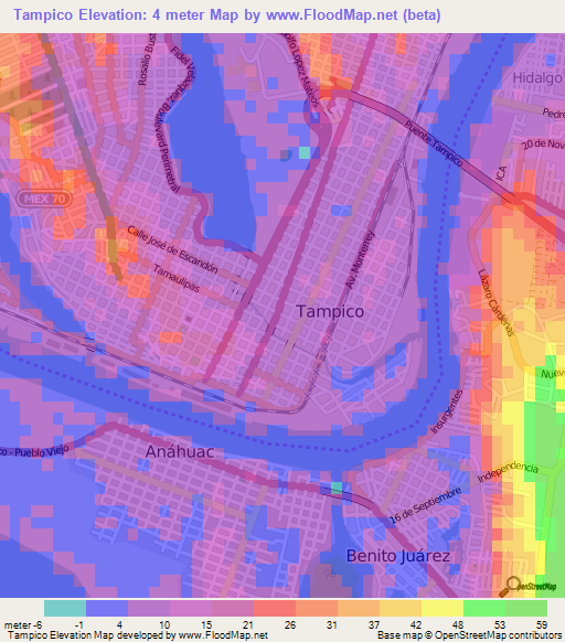 Tampico,Mexico Elevation Map