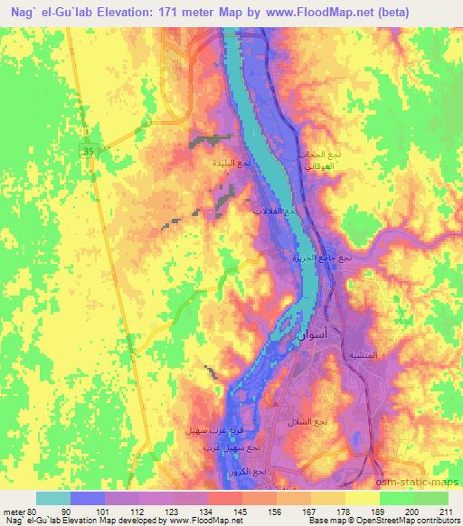 Nag` el-Gu`lab,Egypt Elevation Map