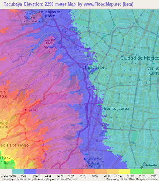 Tacubaya,Mexico Elevation Map