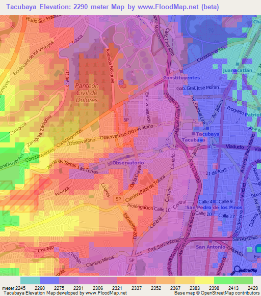 Tacubaya,Mexico Elevation Map