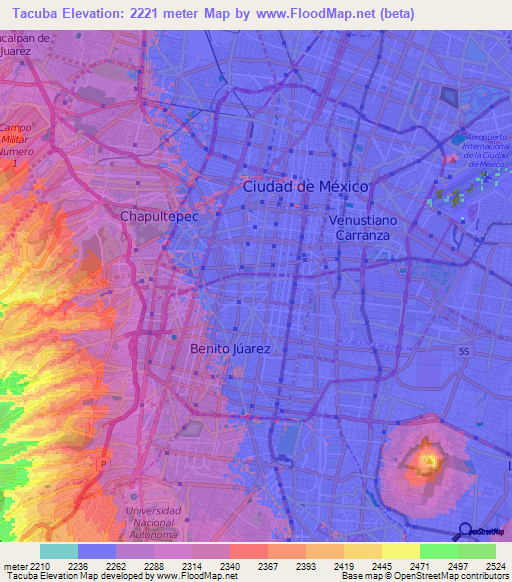 Tacuba,Mexico Elevation Map